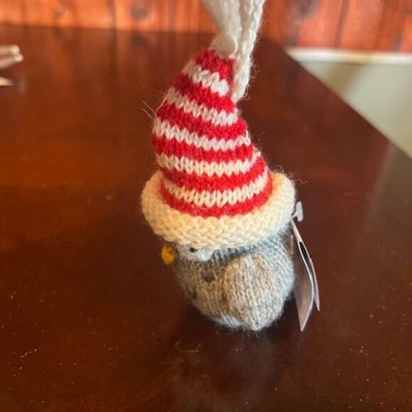 Handmade Mélange Collection Knit Owl Ornament In Red & White Hat - Picture 6 of 7